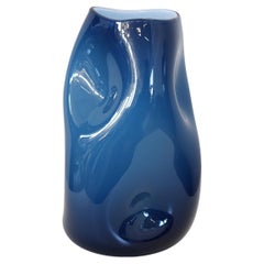 Vintage 20th Century Italian Design Murano Artistic Glass Blue Vase