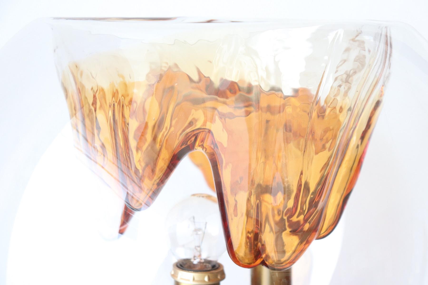 20th Century Italian Design Murano Glass and Brass Table Lamp by Mazzega, 1970s 3