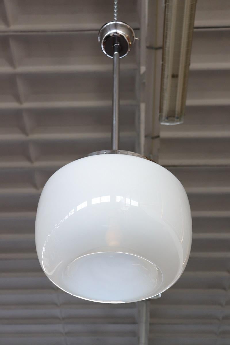 20th Century Italian Design Opal Glass and Chrome Pendant Light, 1960s For Sale 4