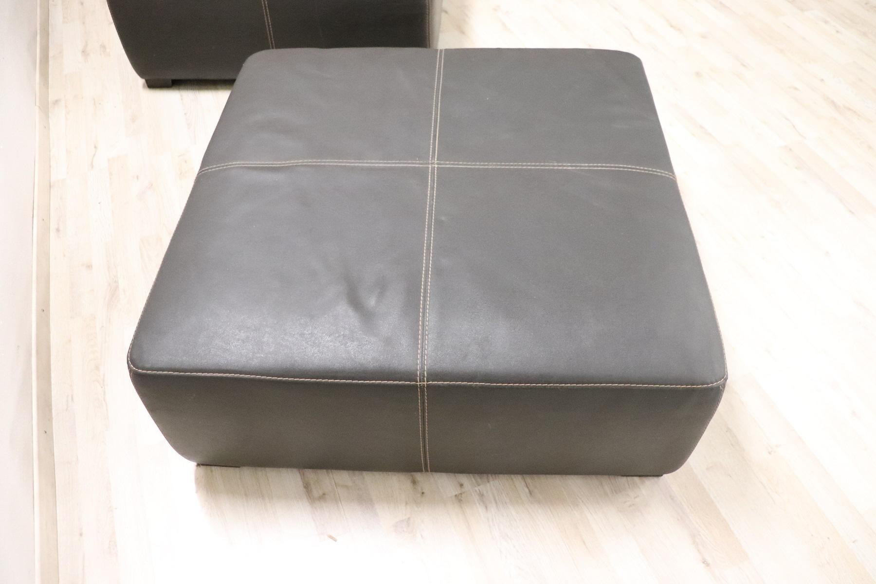 Contemporary 20th Century Italian Design Pair of Large Pouf in Black Leather