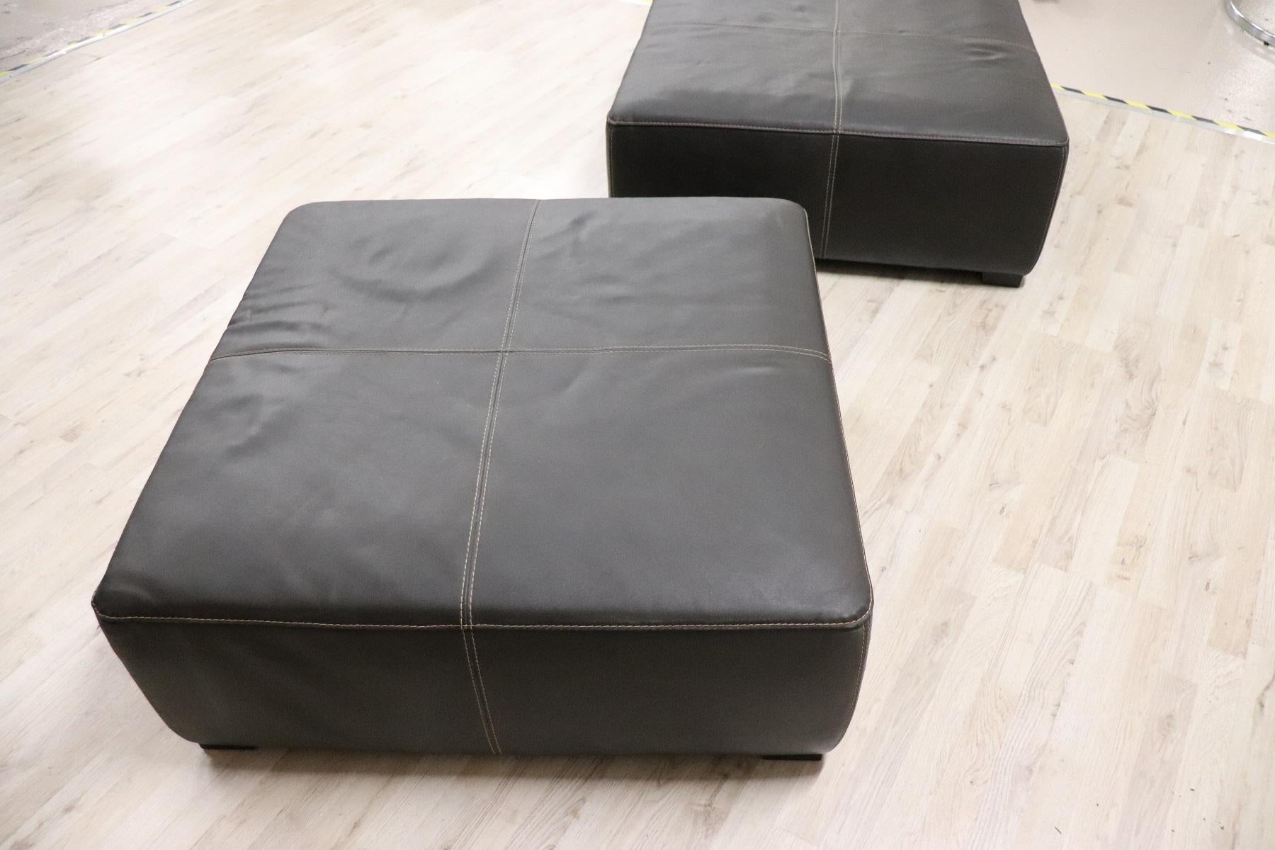 20th Century Italian Design Pair of Large Pouf in Black Leather 1