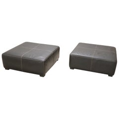 20th Century Italian Design Pair of Large Pouf in Black Leather