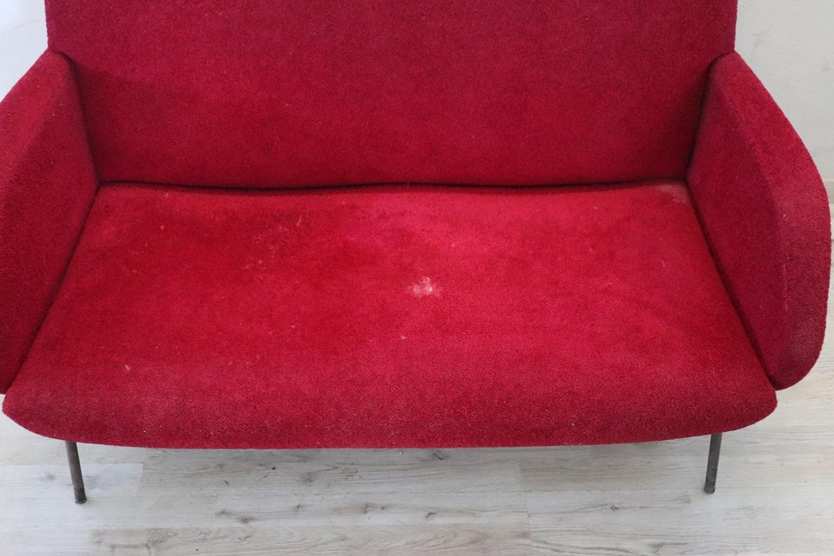 Mid-Century Modern 20th Century Italian Design Red Sofa, 1950s For Sale