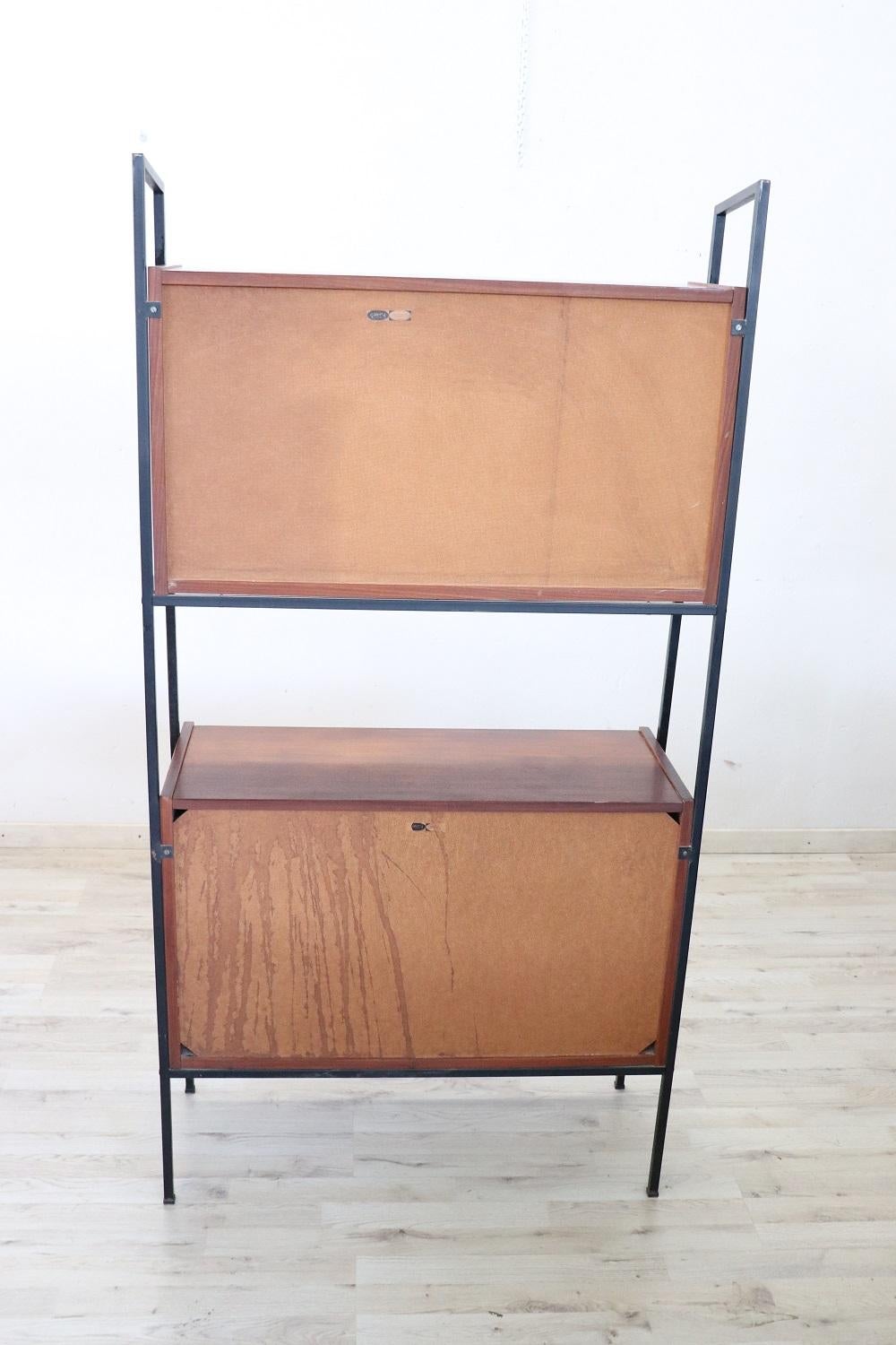 20th Century Italian Design Shoe Cabinet in Teak and Iron, 1960s In Good Condition In Casale Monferrato, IT