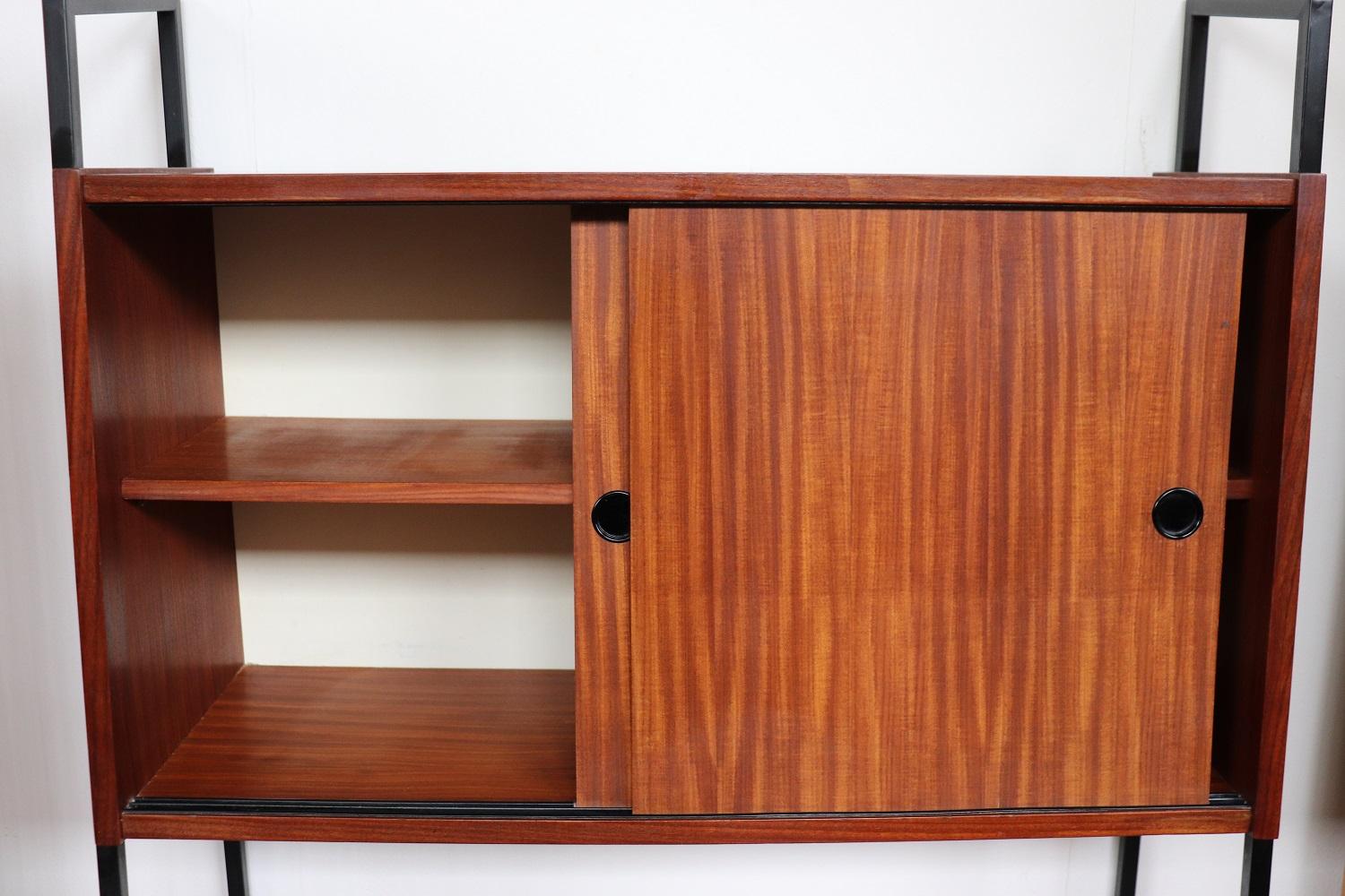 Mid-20th Century 20th Century Italian Design Shoe Cabinet in Teak and Iron, 1960s For Sale