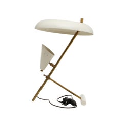 20th Century White Italian Brass Table Lamp, Desk Light in the Style of Stilnovo