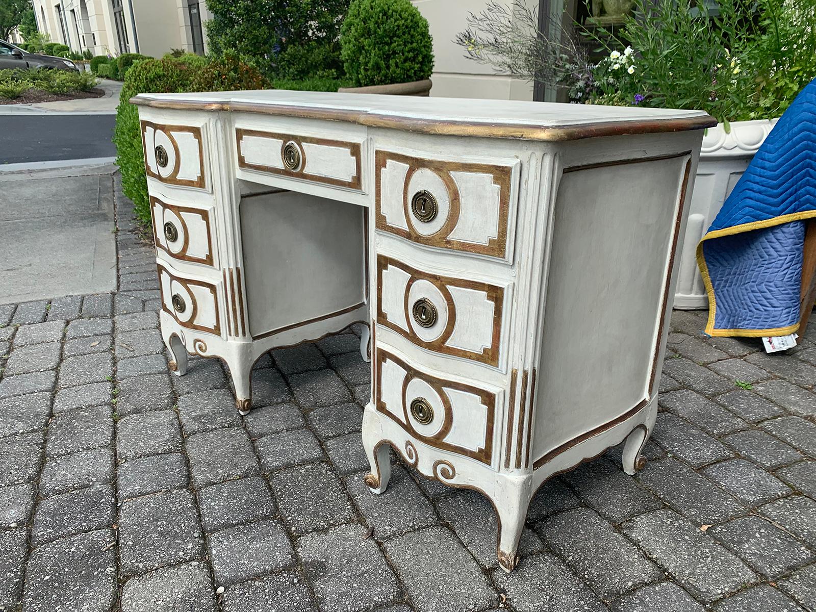 Hand-Painted 20th Century Italian Dressing Table/Desk, Painted White & Gold