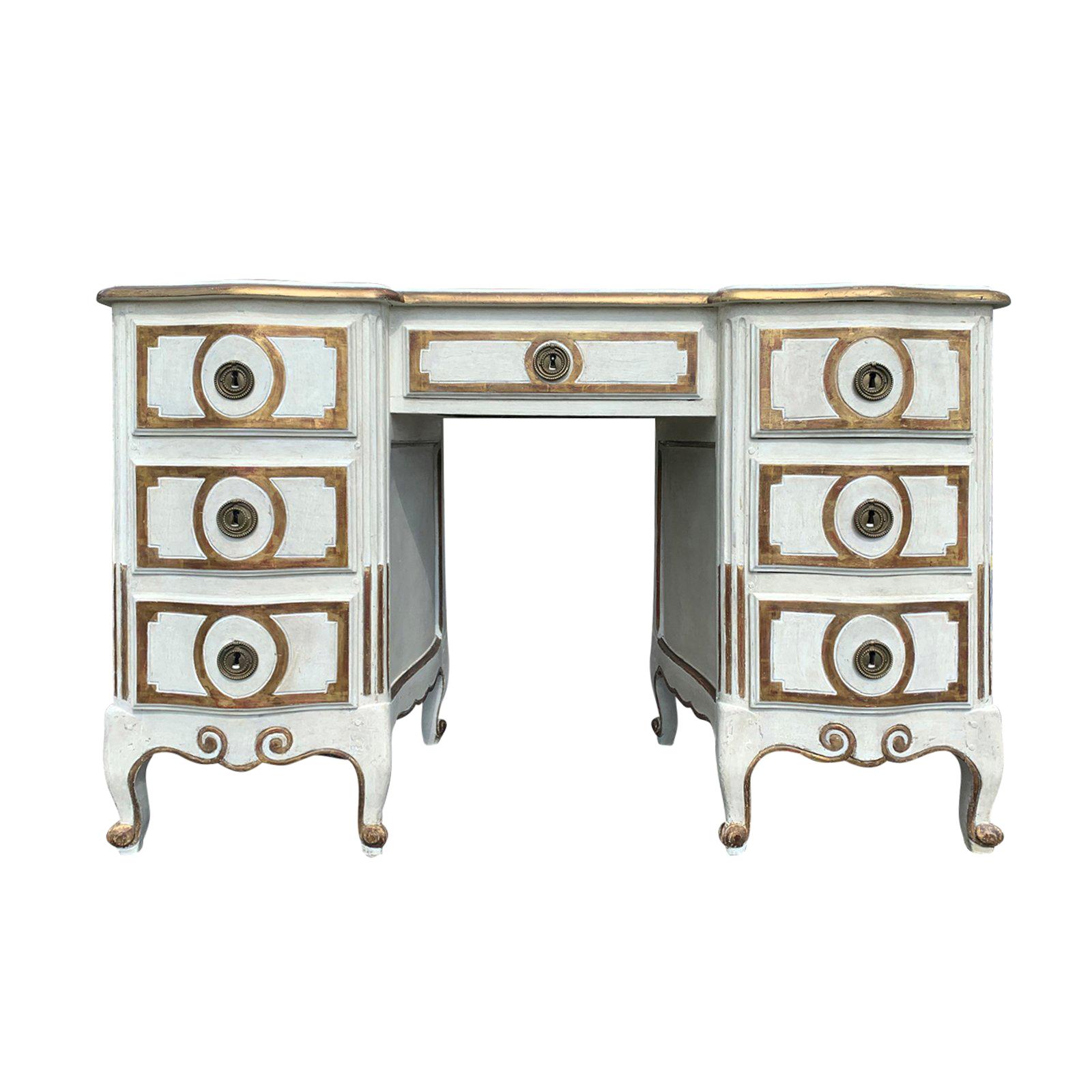 20th Century Italian Dressing Table/Desk, Painted White & Gold