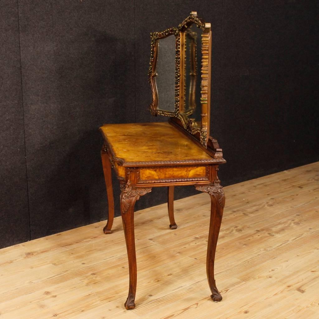 20th Century Italian Dressing Table in Walnut, Walnut Burl and Elm Burl Wood 6