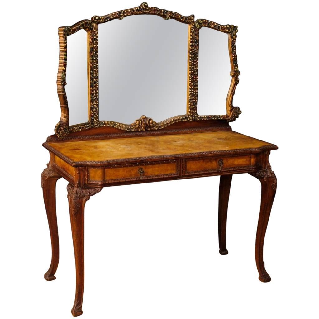 20th Century Italian Dressing Table in Walnut, Walnut Burl and Elm Burl Wood