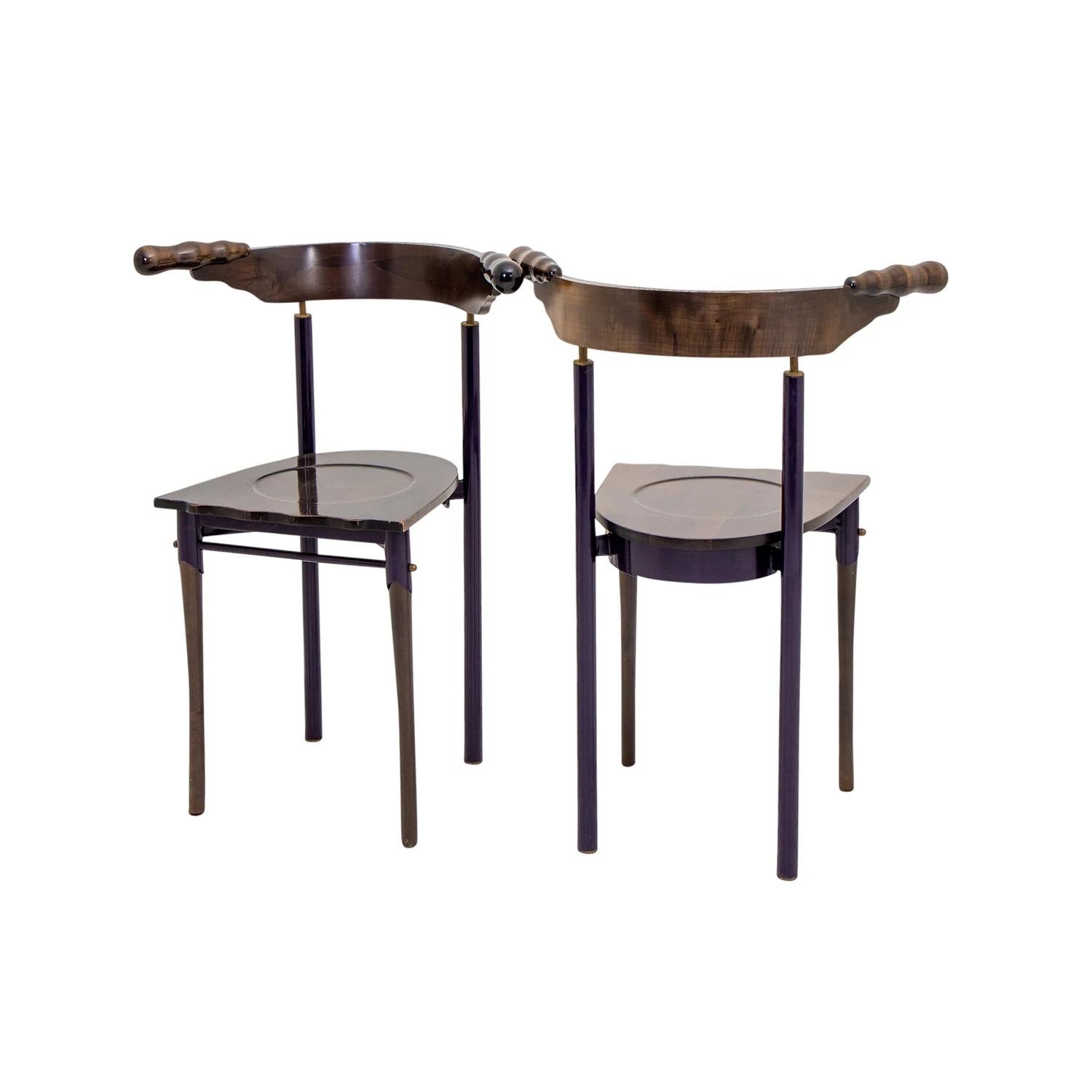 Metal 20th Century Italian Driade Pair of Jansky Walnut Side Chairs by Borek Sipek For Sale