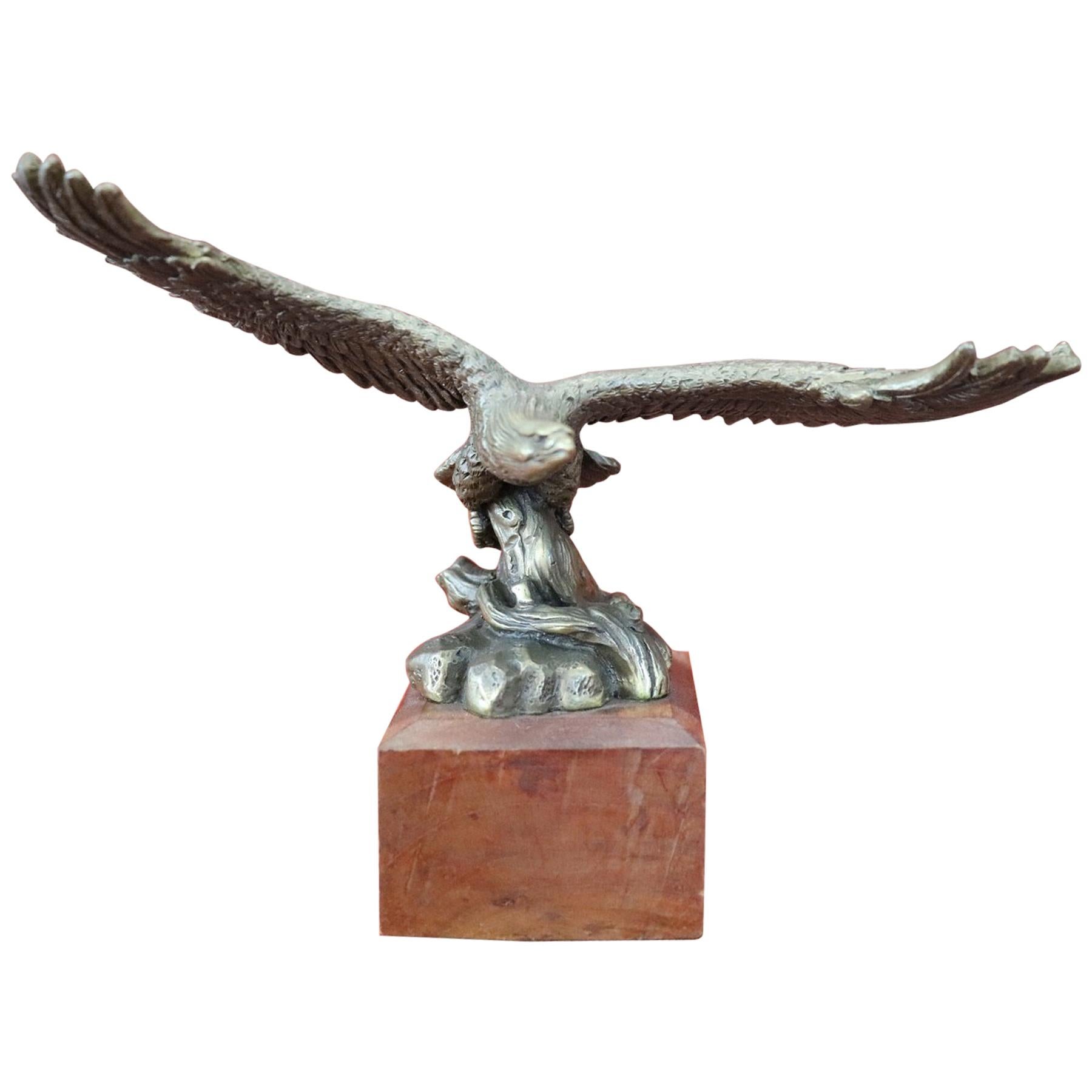 20th Century Italian Eagle in Bronze on a Wood Base, 1940s