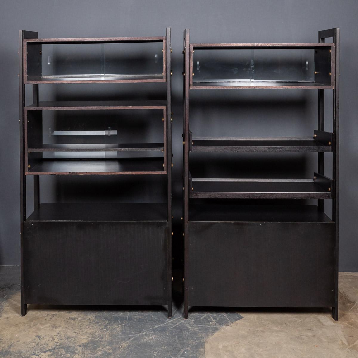 Brass 20th Century Italian Ebonised Étagères with Open Back & Storage, c.1970 For Sale