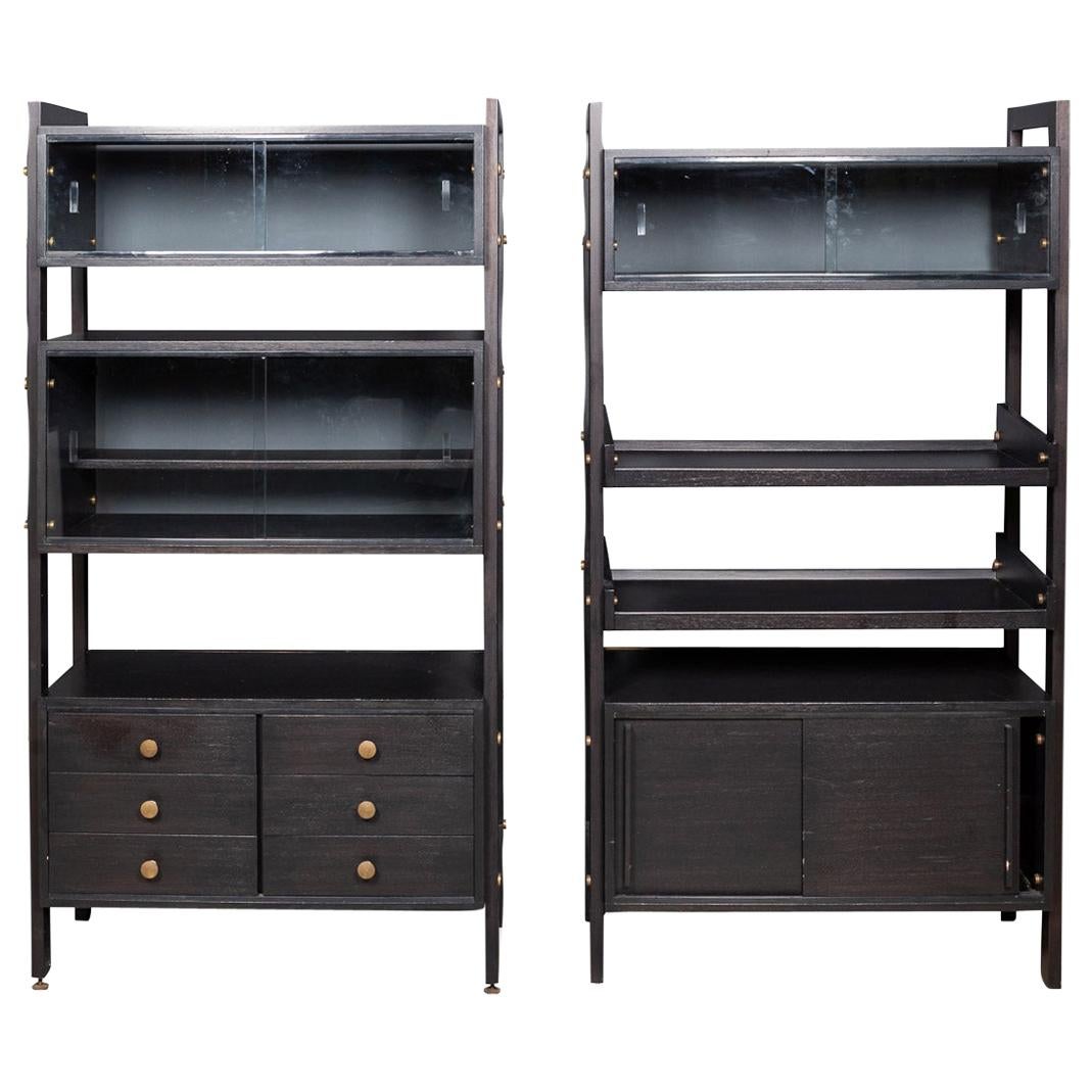 20th Century Italian Ebonised Étagères with Open Back & Storage, c.1970