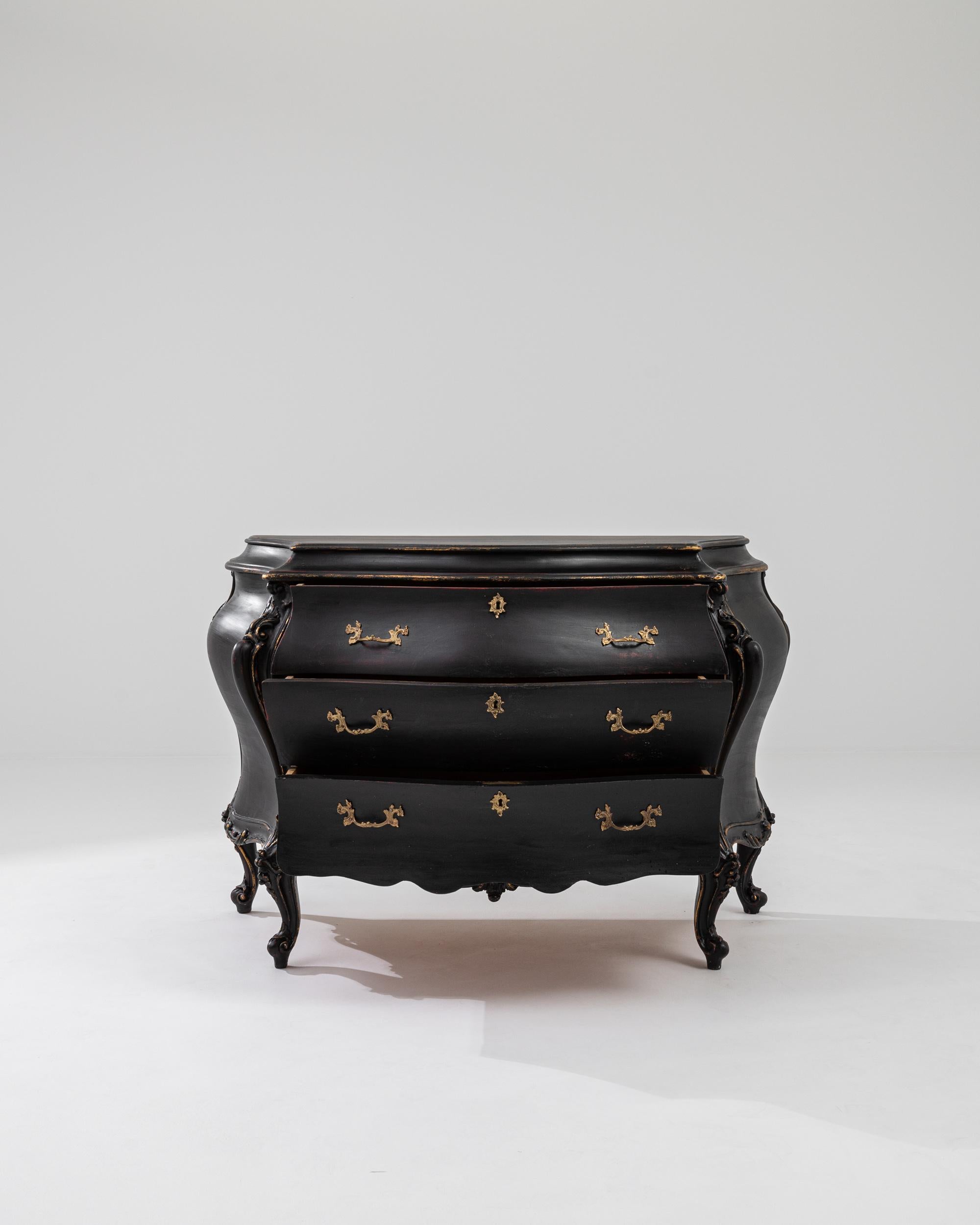 Brass 20th Century Italian Ebonized Chest of Drawers For Sale
