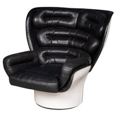 20th Century Italian "Elda" Black Leather Chair By Joe Colombo c.1970