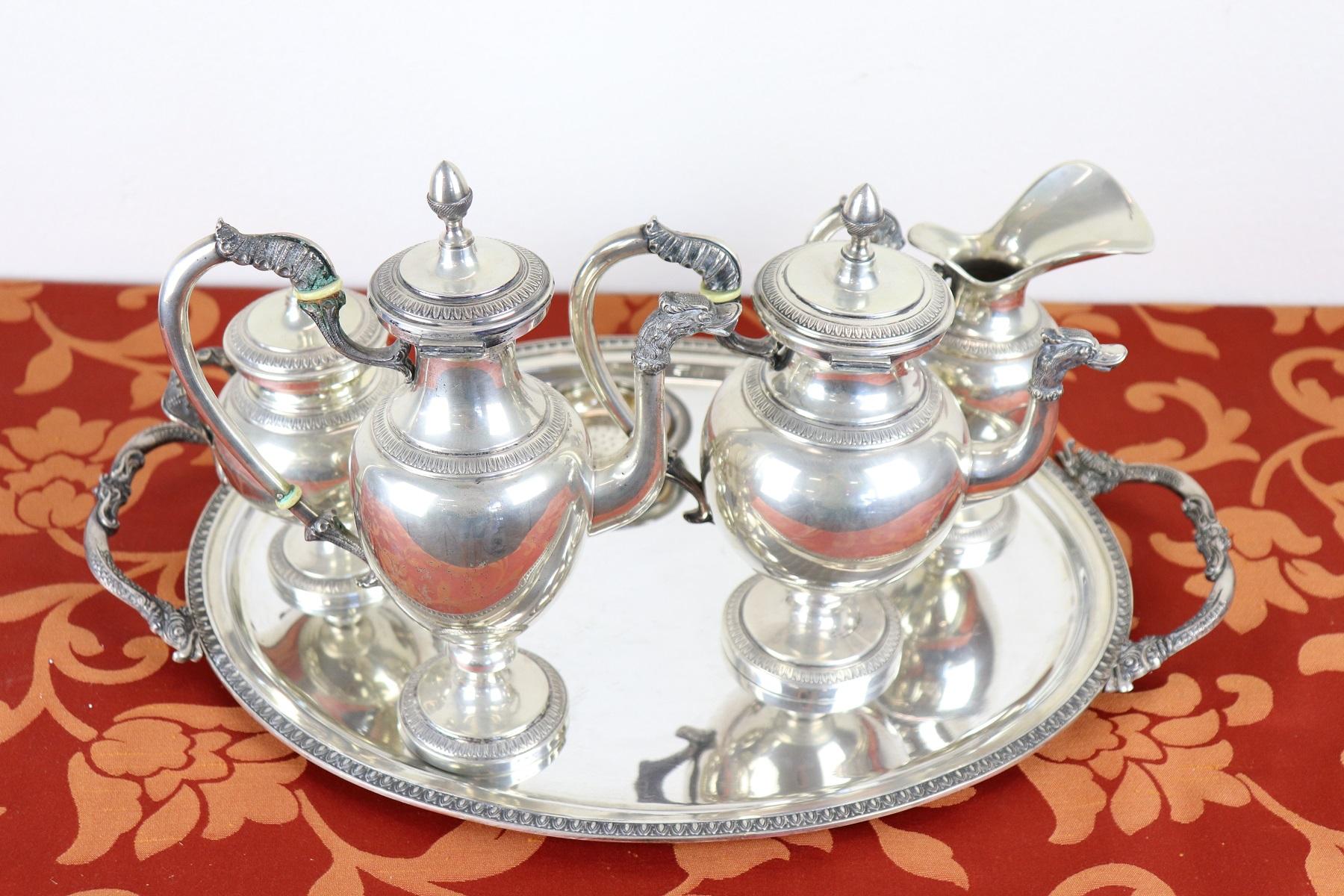 Mid-20th Century 20th Century Italian Empire Style 800 Silver Tea and Coffee Service