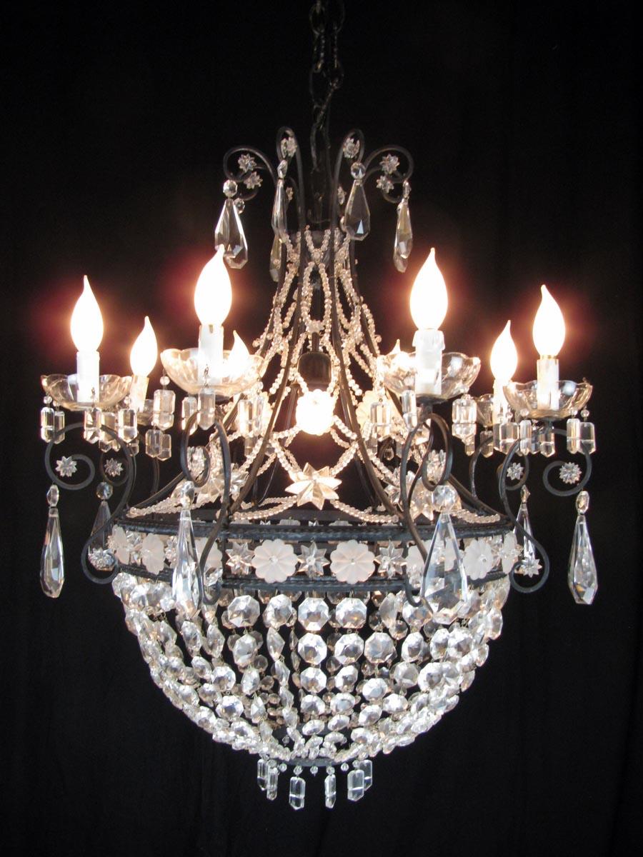 20th Century Italian Empire Style Crystal and Black Iron Chandelier For Sale 3
