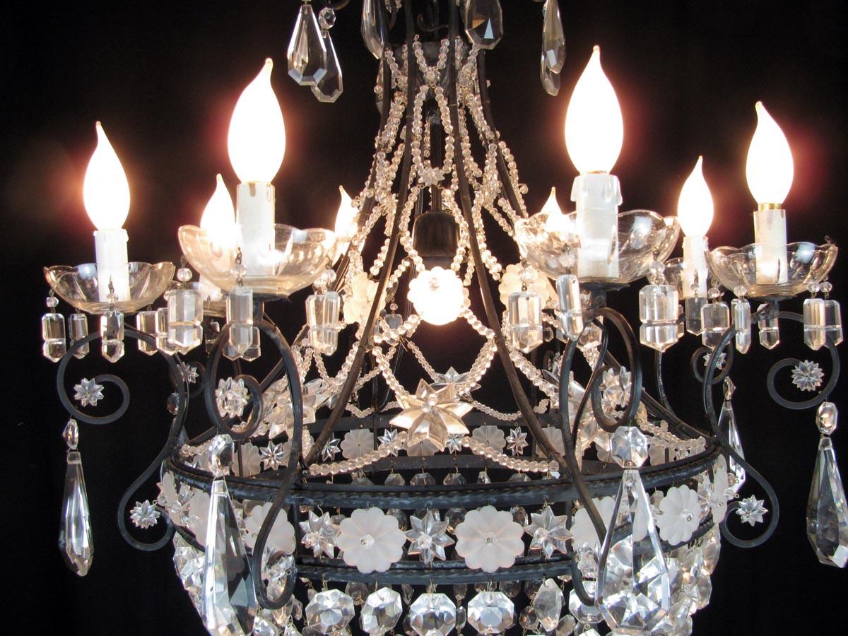 20th Century Italian Empire Style Crystal and Black Iron Chandelier For Sale 4