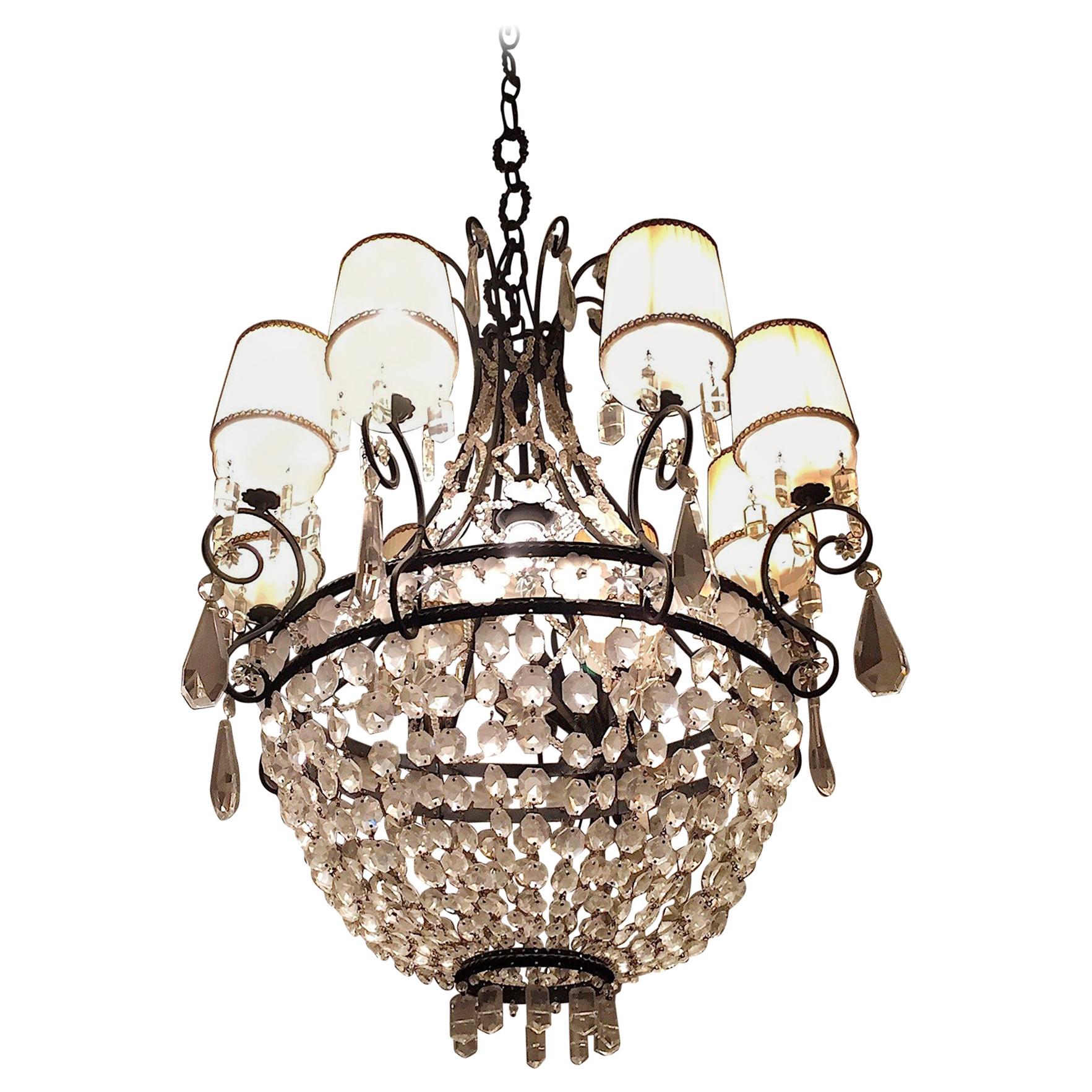 20th Century Italian Empire Style Crystal and Black Iron Chandelier For Sale