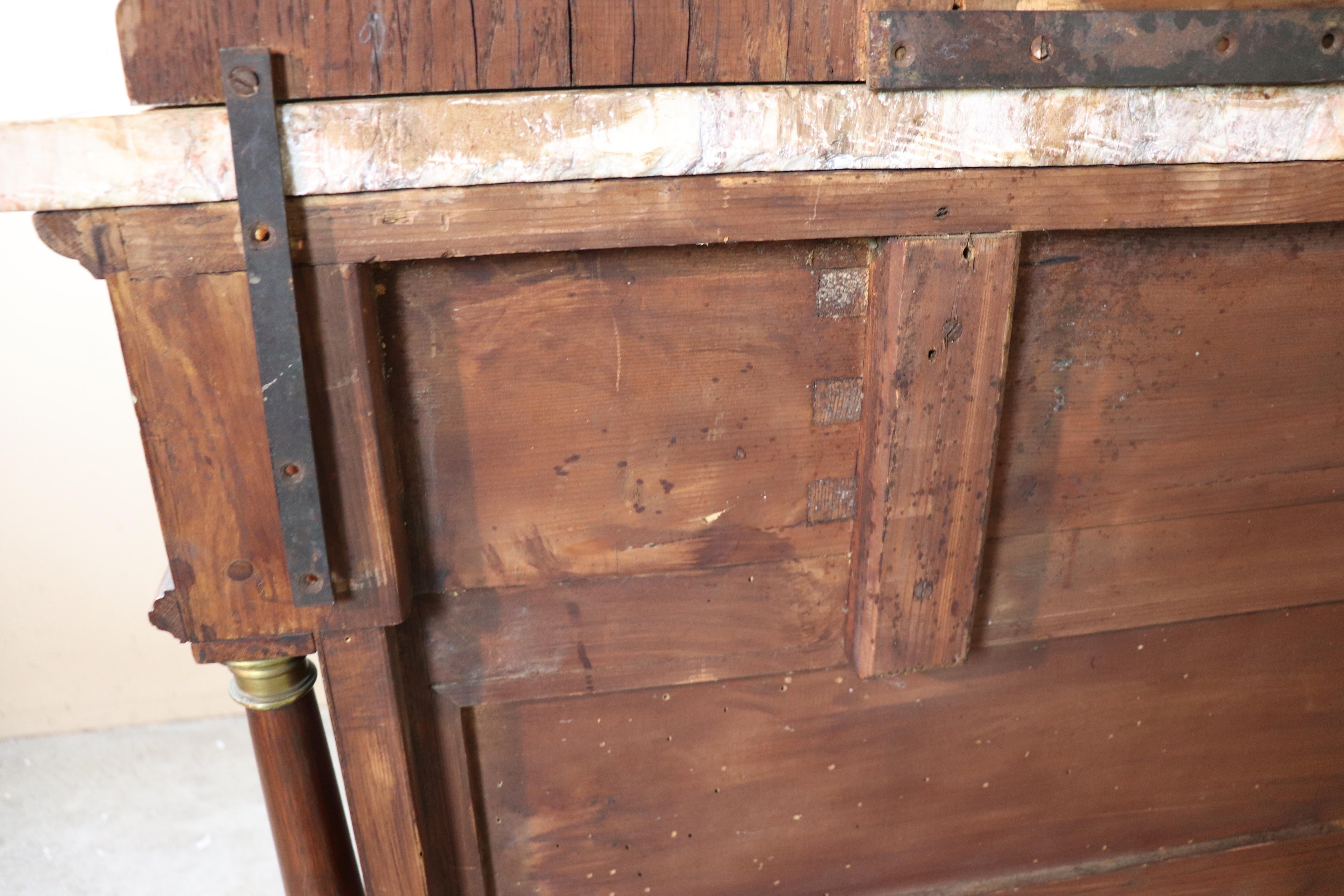 20th Century Italian Empire Style Oak Console Table with Columns and Marble Top 7