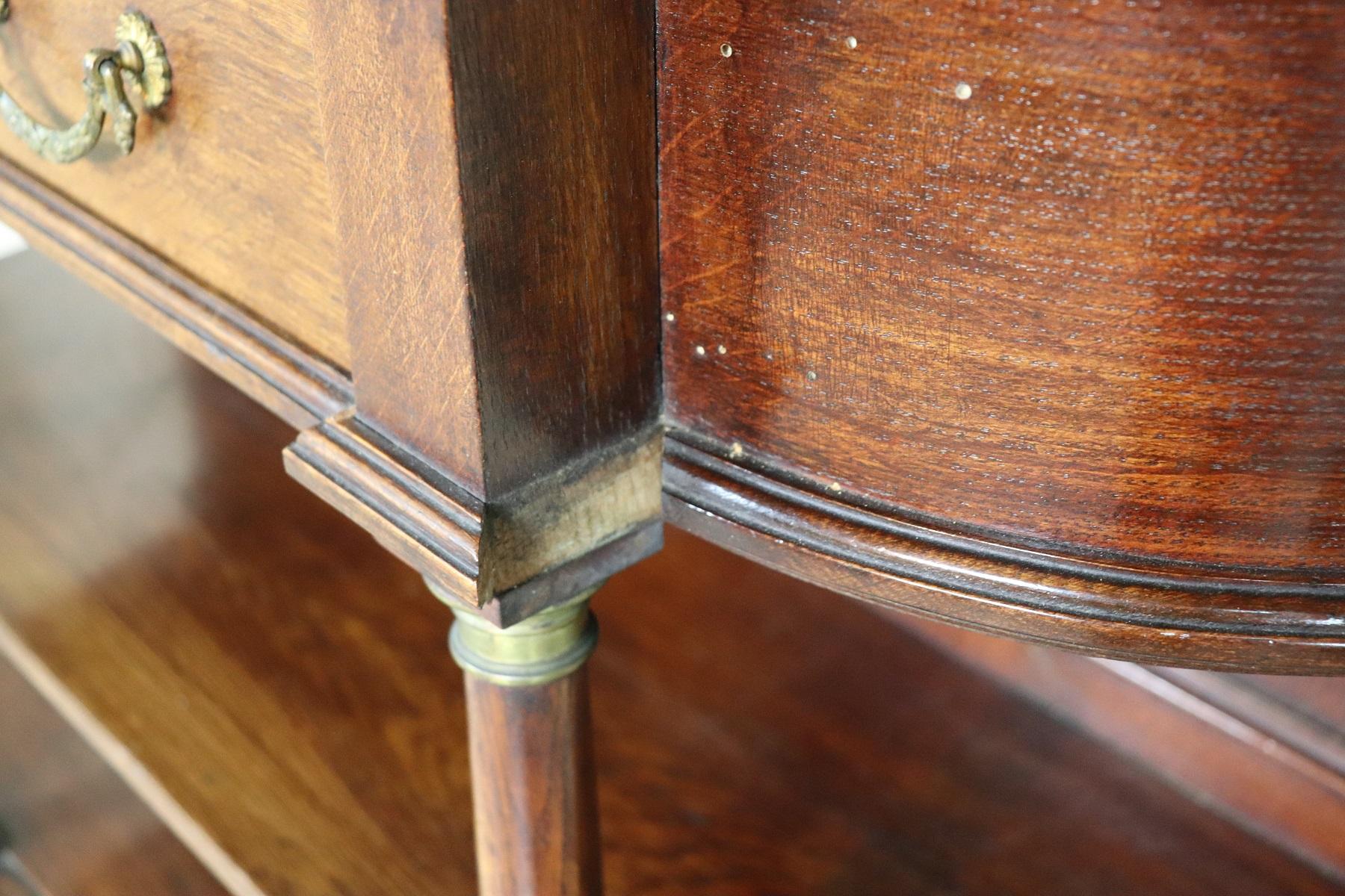 20th Century Italian Empire Style Oak Console Table with Columns and Marble Top In Good Condition In Casale Monferrato, IT