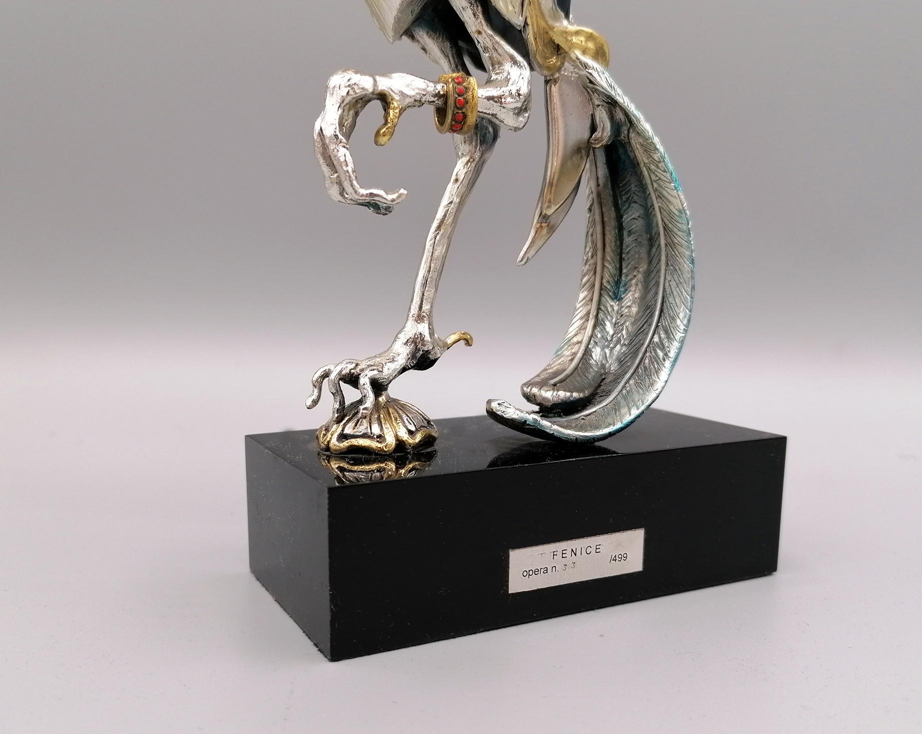 Late 20th Century 20th Century Italian Enameled Phoenix Sculpture For Sale