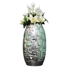 20th Century Italian Engraved Silver Futurist Flower Vase, 1930s