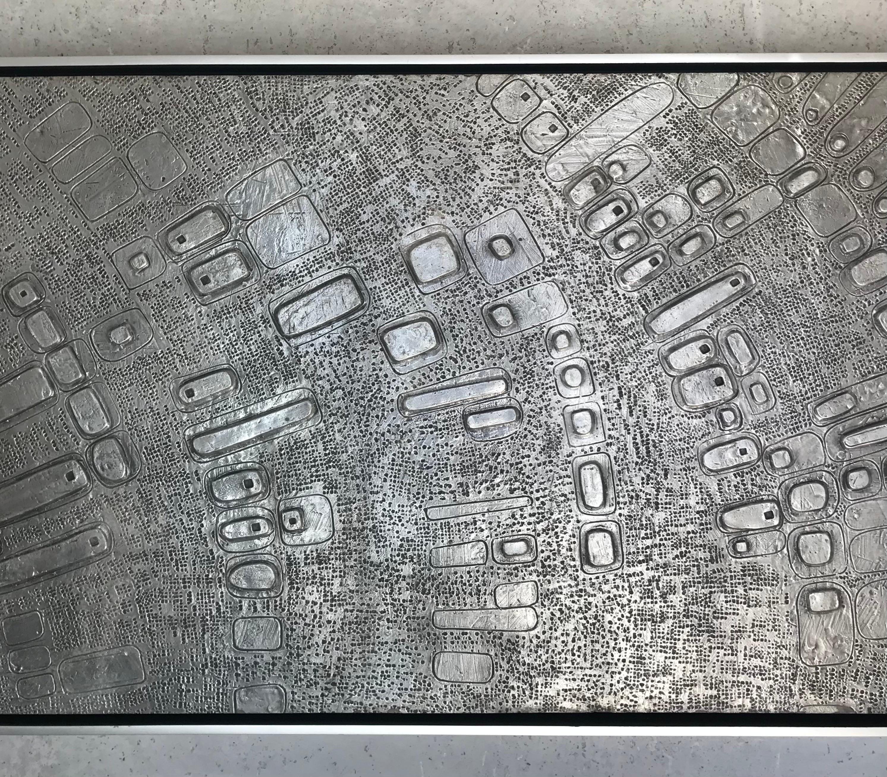 20th Century Italian Etched Brutalist Framed Aluminum Wall Panel For Sale 4