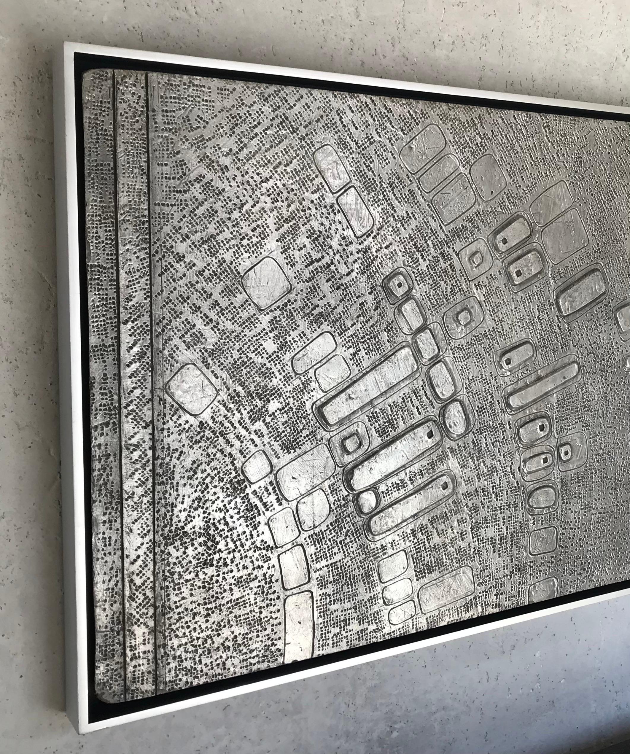 20th Century Italian Etched Brutalist Framed Aluminum Wall Panel For Sale 5