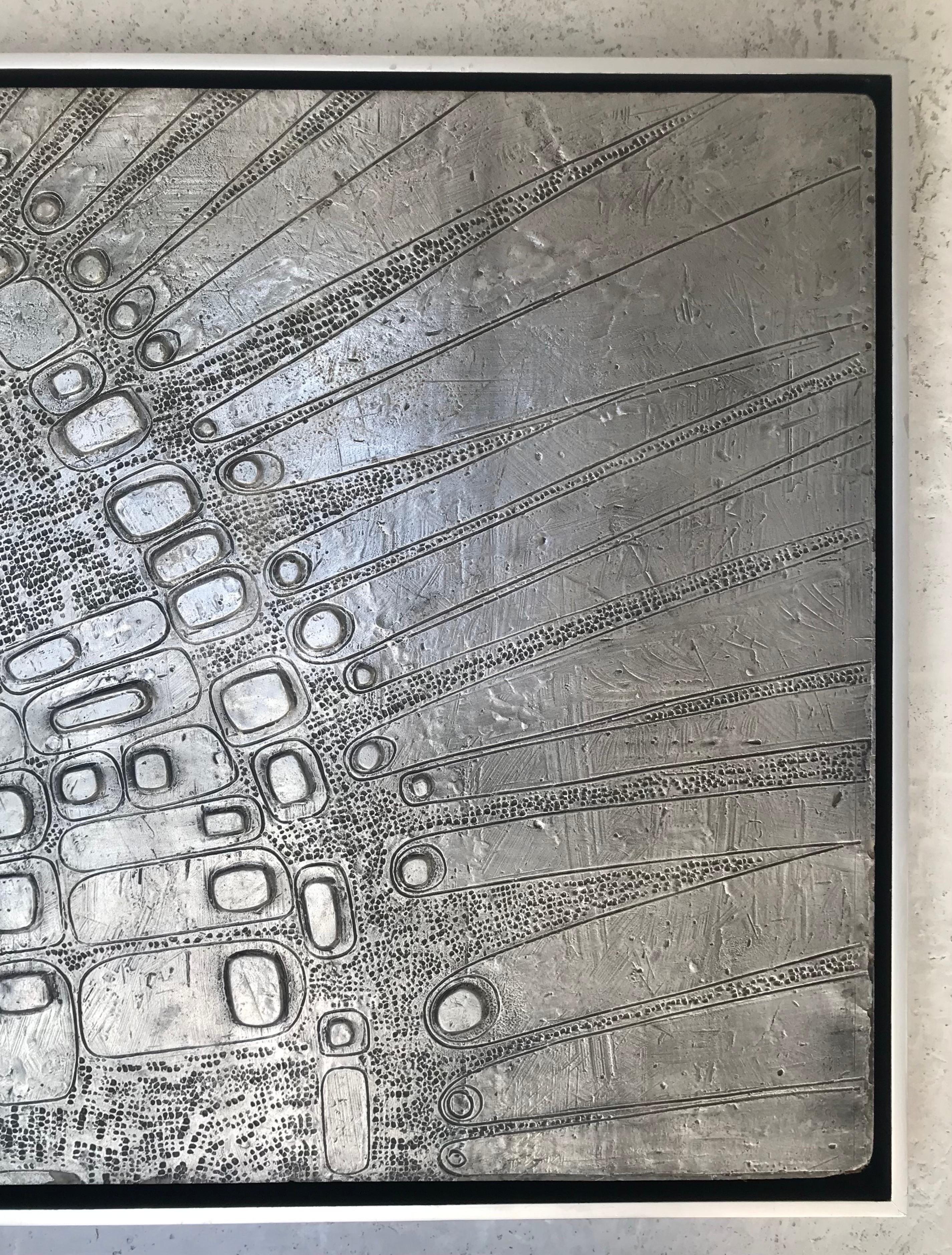 American 20th Century Italian Etched Brutalist Framed Aluminum Wall Panel For Sale