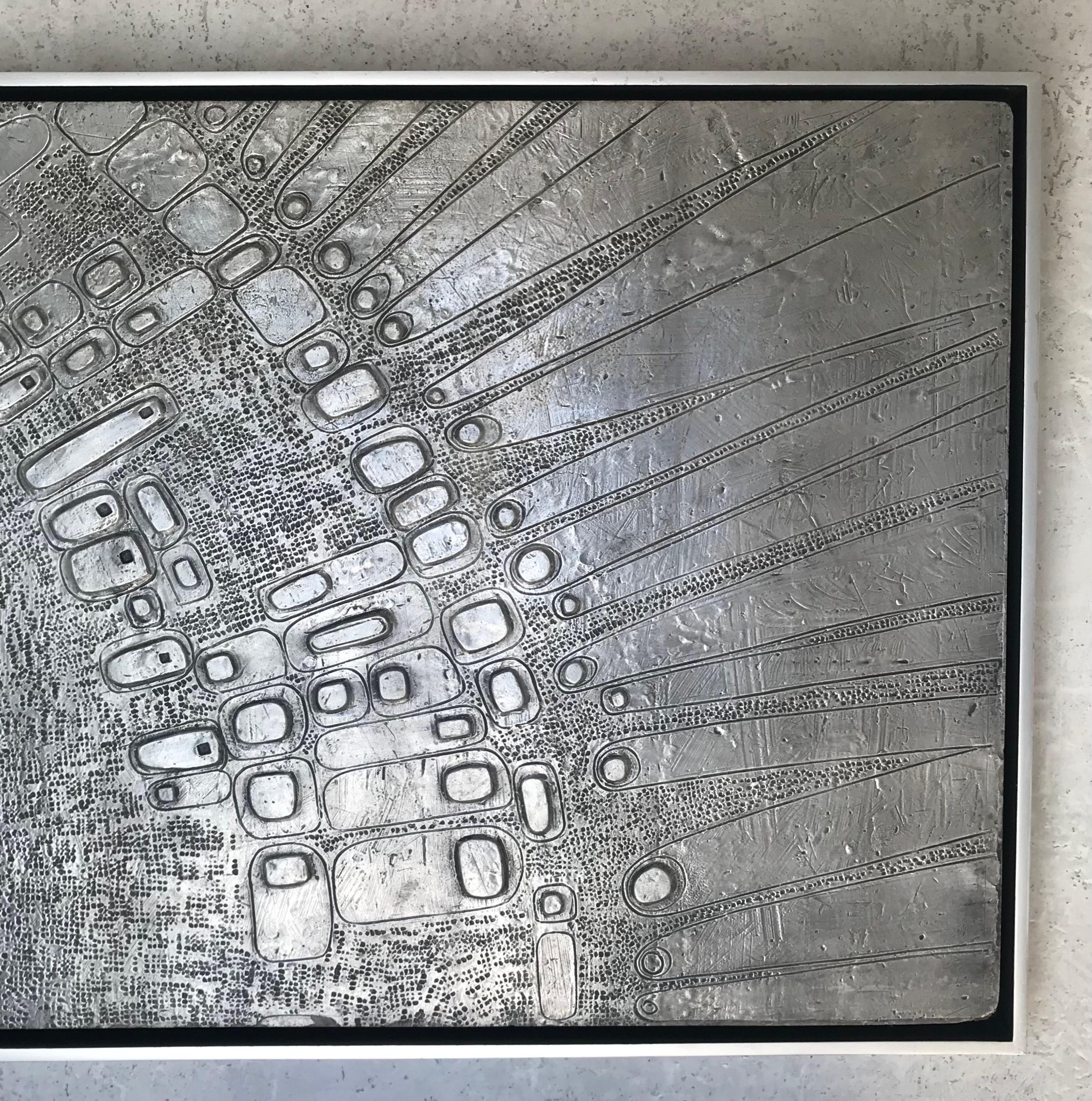 20th Century Italian Etched Brutalist Framed Aluminum Wall Panel For Sale 3