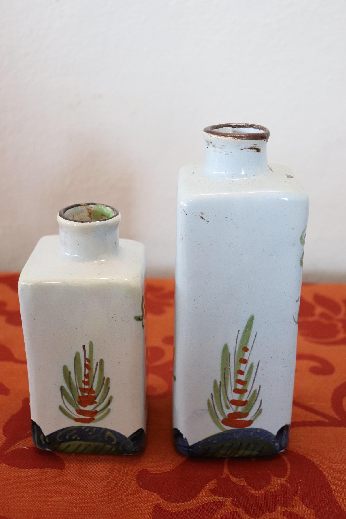 Late 20th Century 20th Century Italian Faenza Hand Painted Ceramic Vases or Bottles, Set of 2