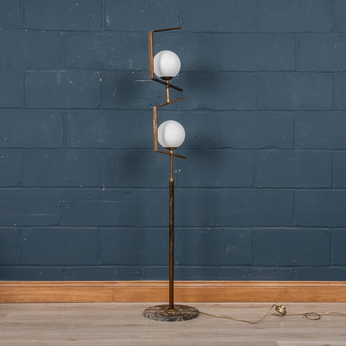 Brass 20th Century Italian Floor Lamp On Marble Base By Stilnovo, c.1960 For Sale