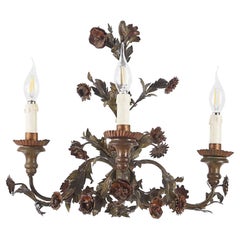 20th Century Italian Floral Green Painted Metal Chandelier Four-Light