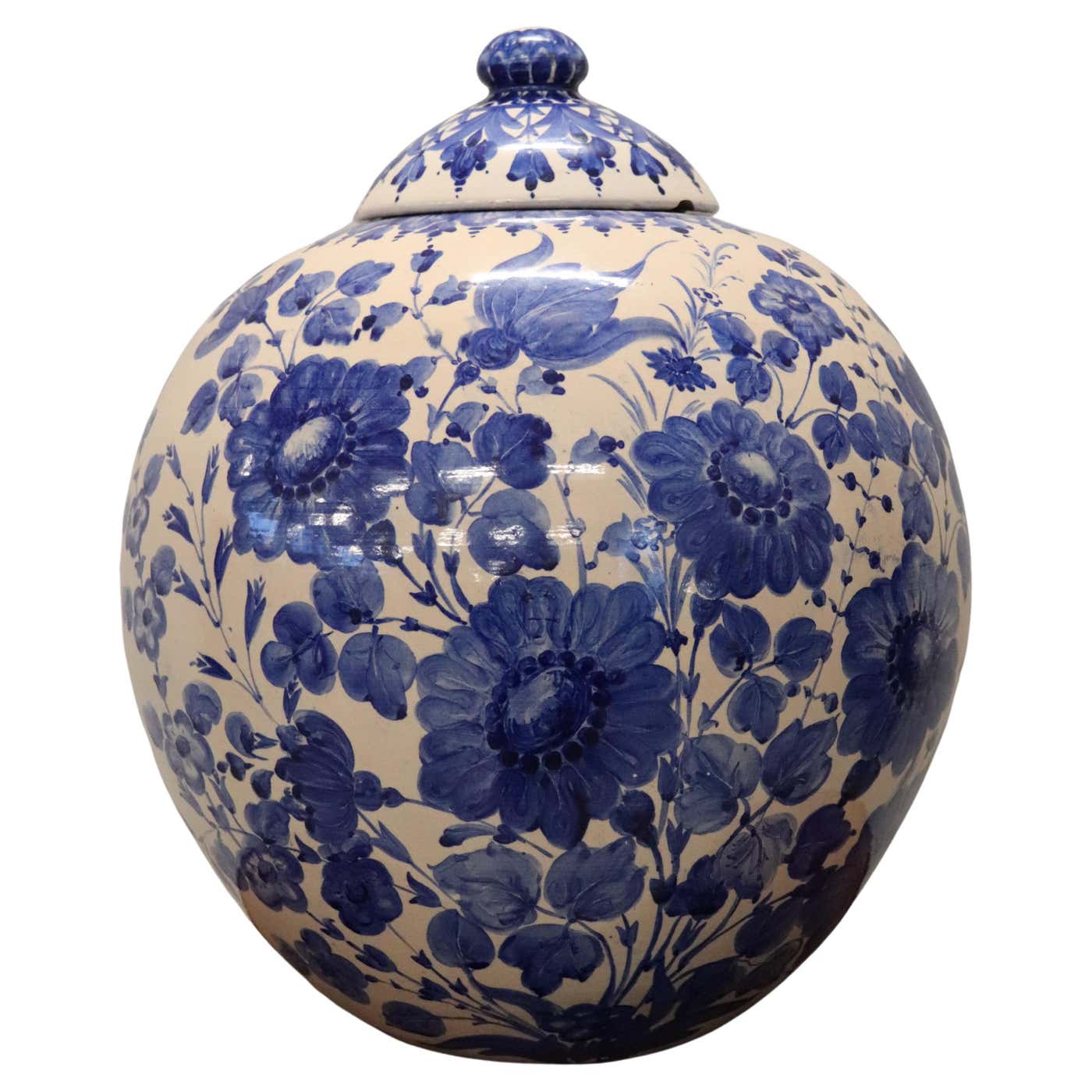 20th Century Italian Florentine Ceramic Vase with Blue Floreal
