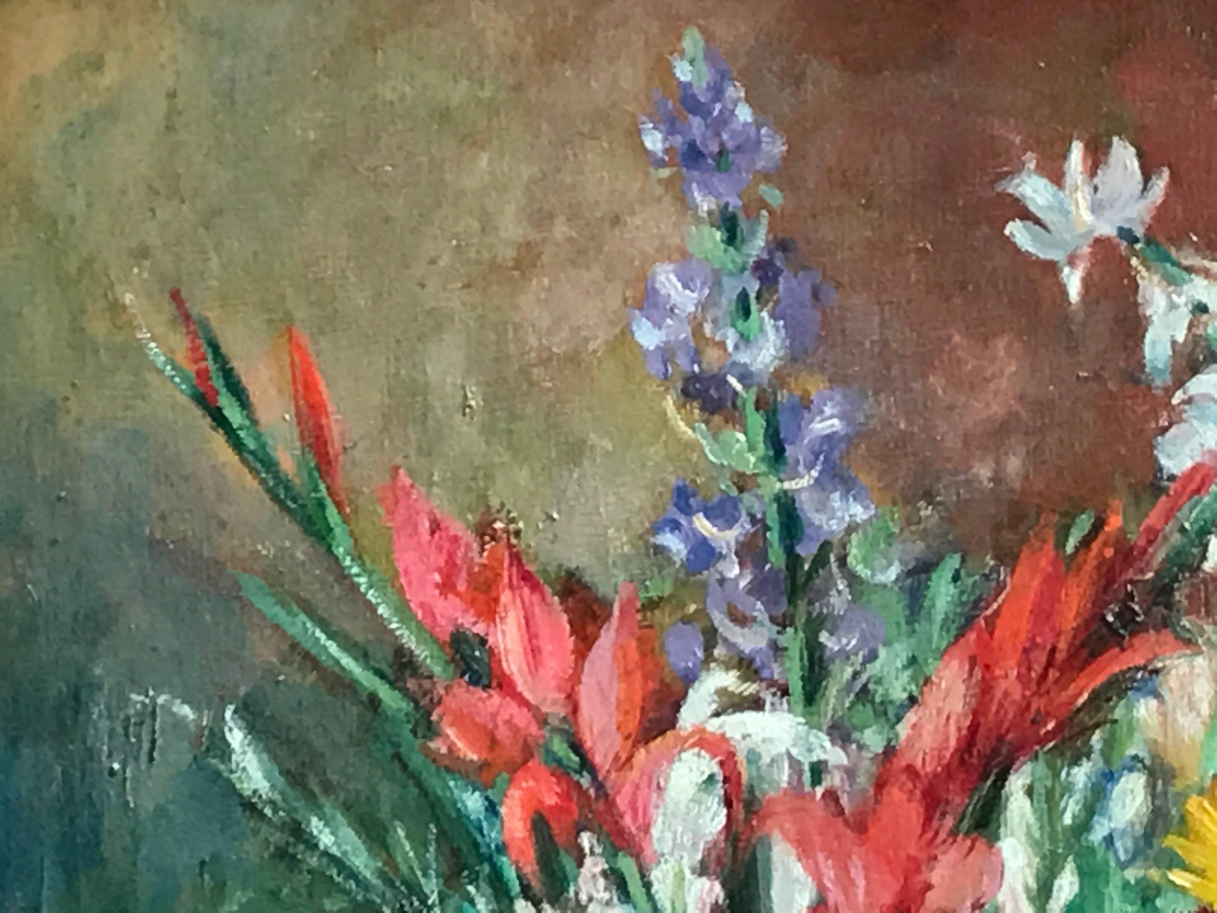 20th Century Italian Flowers Still Life Signed Umberto Montini For Sale 9