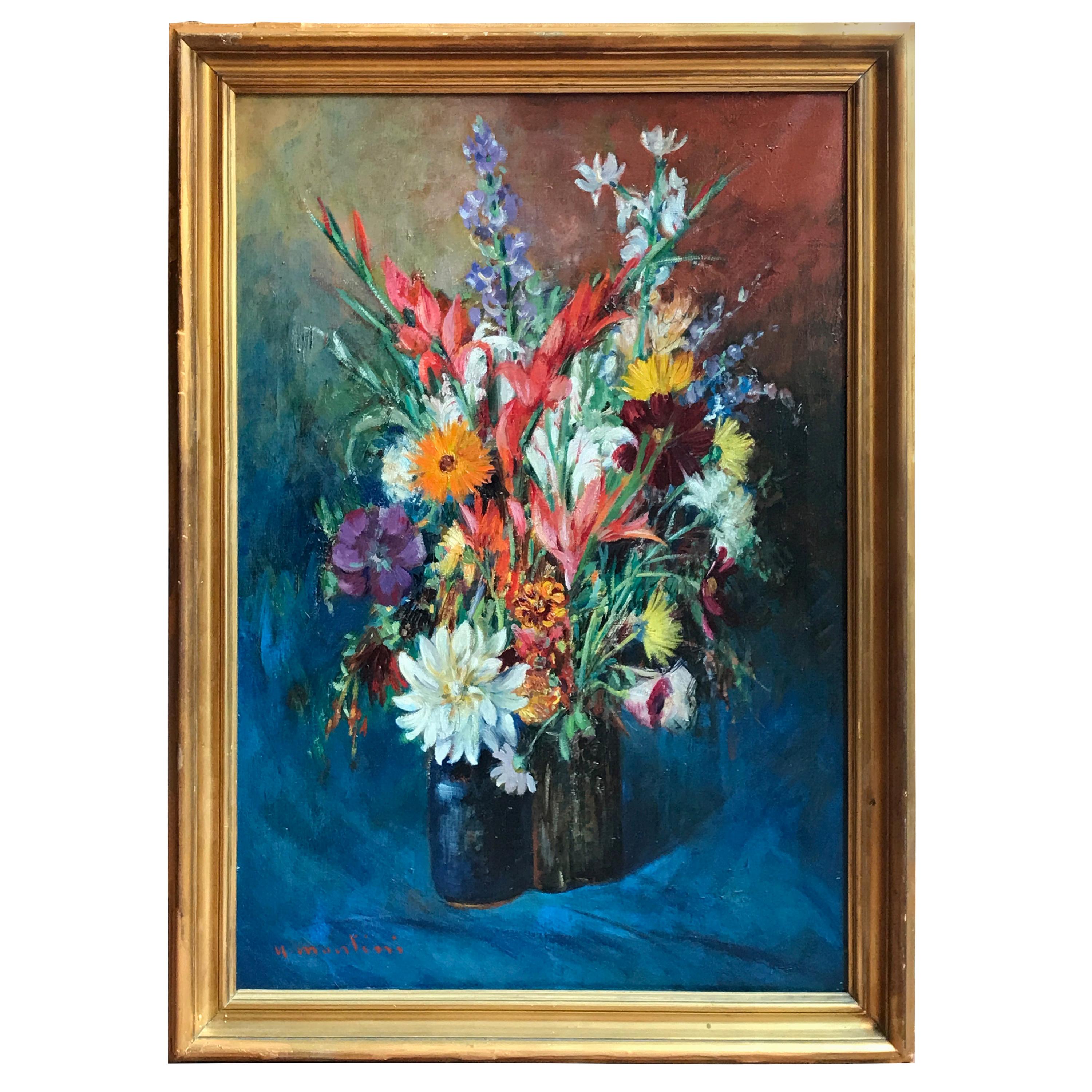 20th Century Italian Flowers Still Life Signed Umberto Montini For Sale