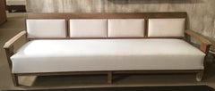 20th Century Italian Four-Seat Wooden Sofa with White Fabric Upholstery, 1920s