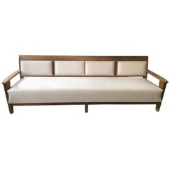 20th Century Italian Four-Seat Wooden Sofa with White Fabric Upholstery, 1920s
