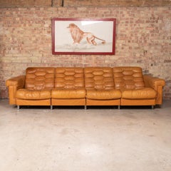 20th Century Italian Four Seater Leather Sofa Reclining Seats, c.1970