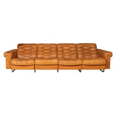 20th Century Italian Four Seater Leather Sofa Reclining Seats, c.1970