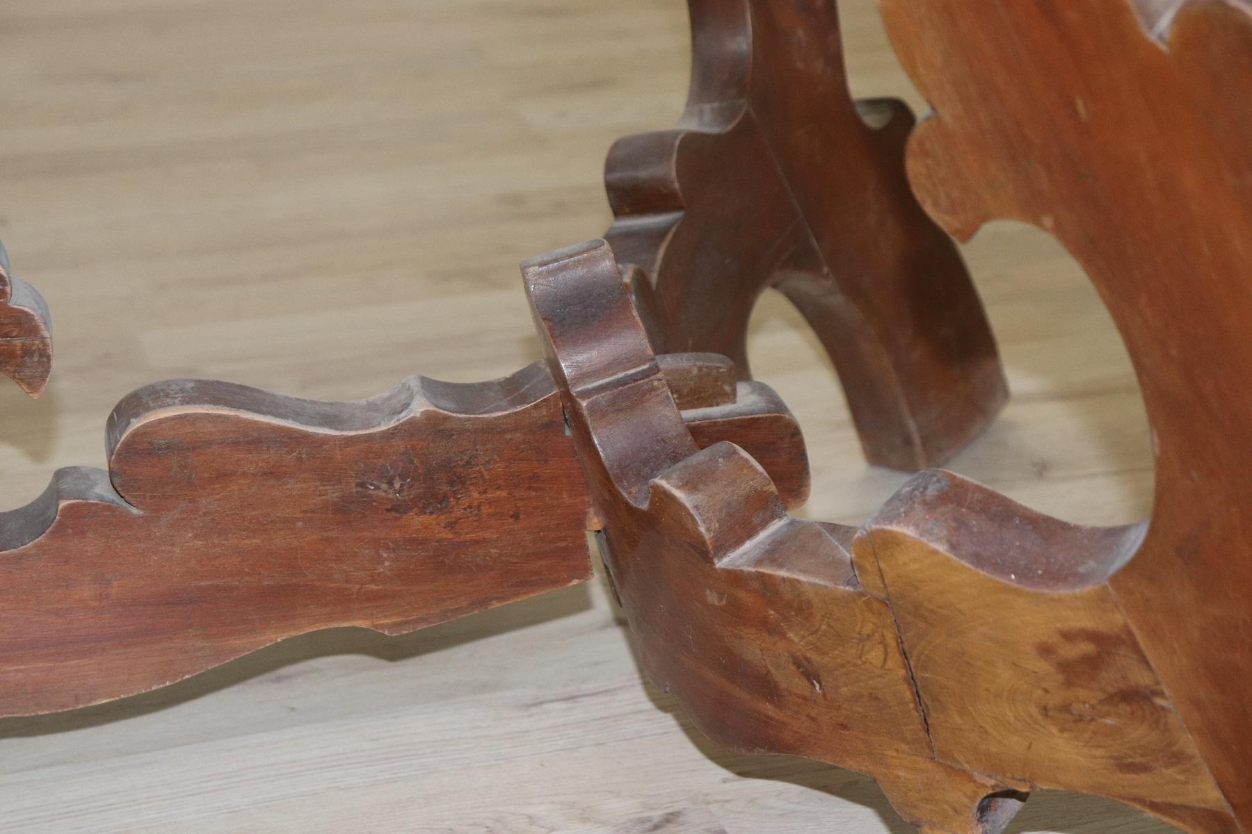 Mid-20th Century 20th Century Italian Fratino Walnut Wood Oval Table with Lyre-Shaped Legs For Sale