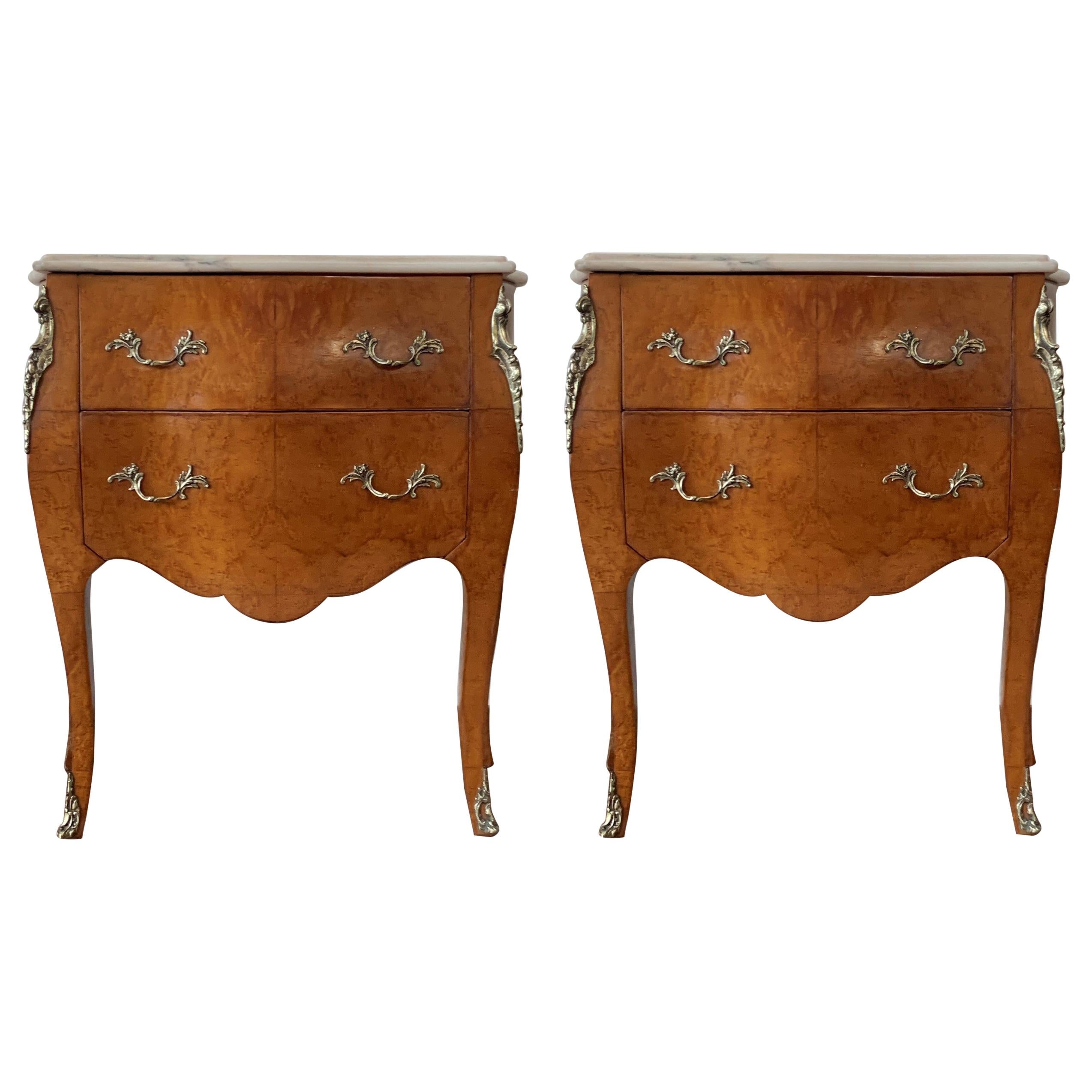20th Century Italian Fruitwood Two Drawers Nightstands or Bedside Commodes, Pair