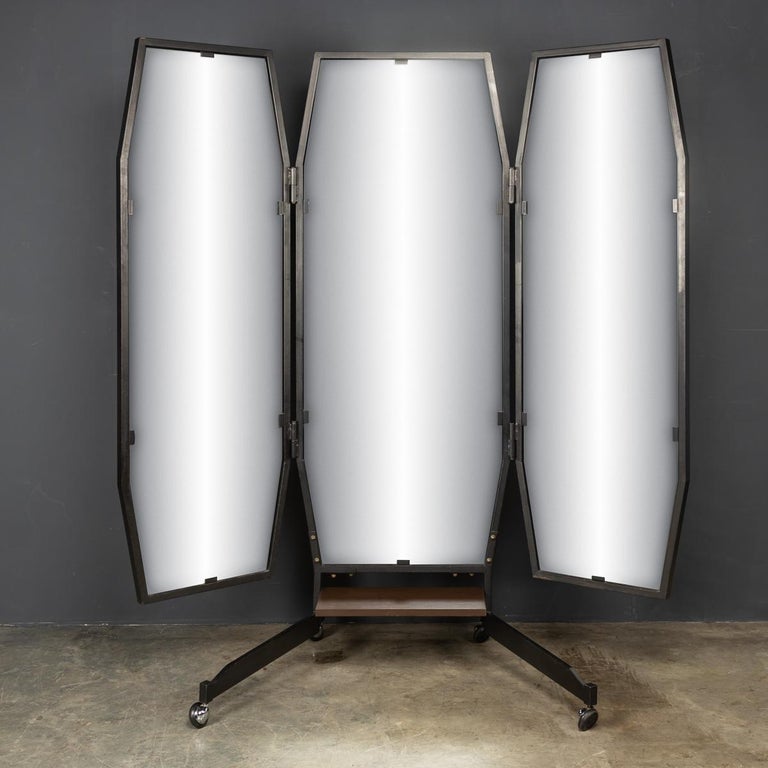 20th Century Italian Full Length Triple Mirror in a Black Metal Frame