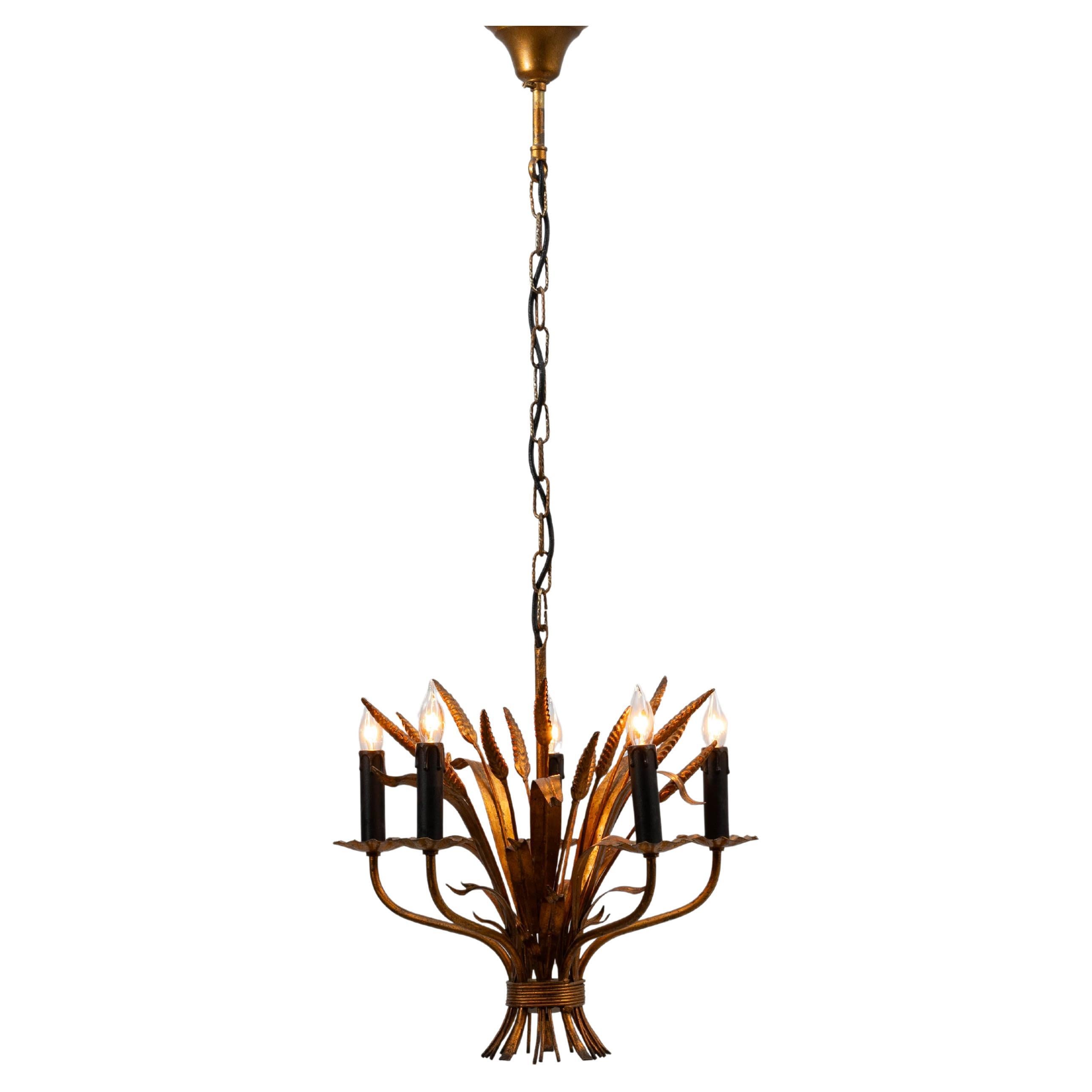 Italienischer vergoldeter Florentine-Kronleuchter mit Weizengarben des 20. Jahrhunderts von Hans Kögl