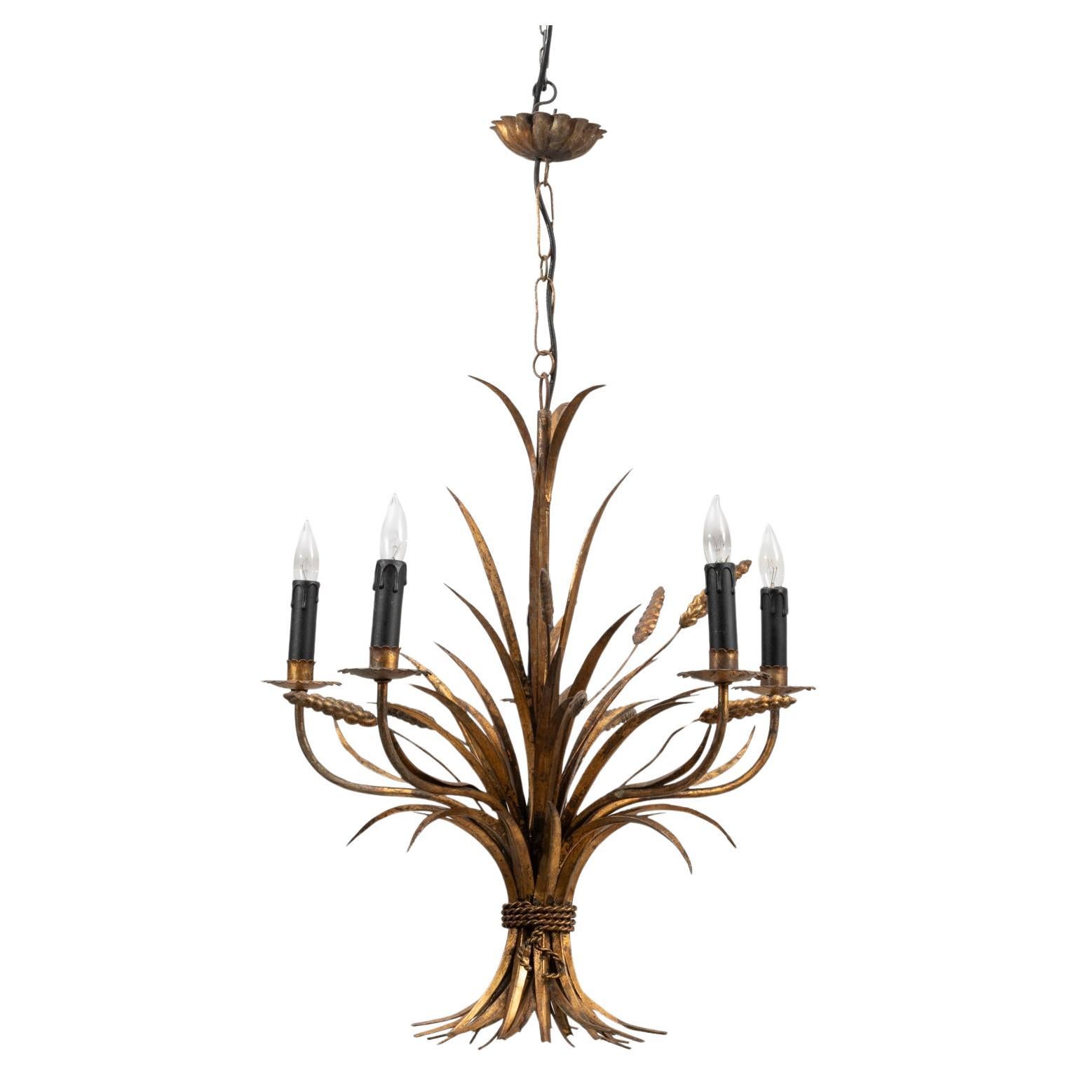Italienischer vergoldeter Florentine-Kronleuchter mit Weizengarben des 20. Jahrhunderts von Hans Kögl