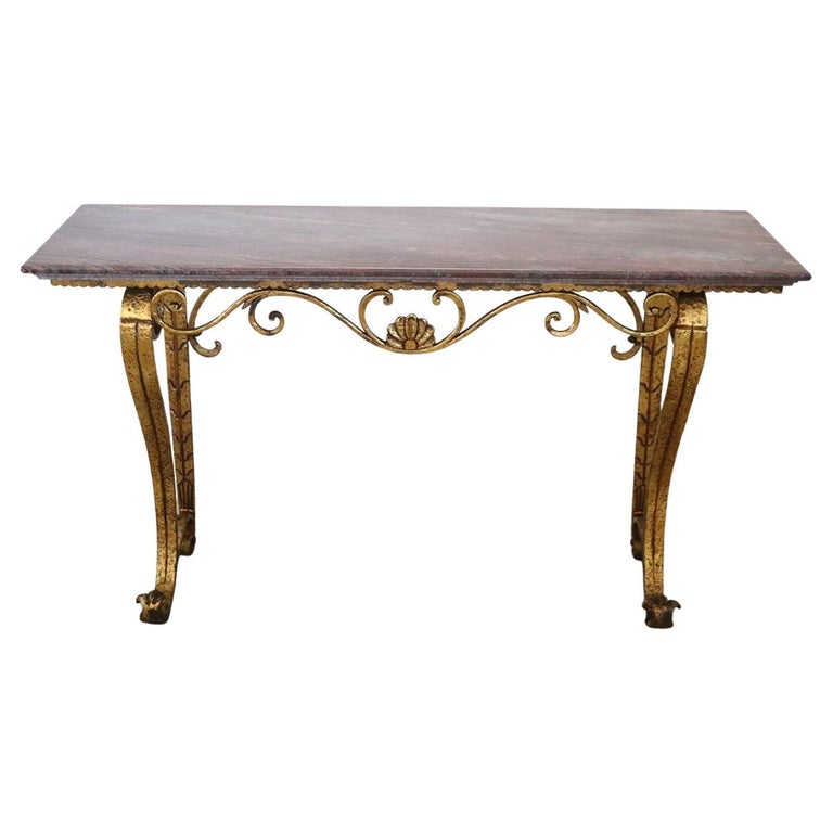 20th Century Italian Gilded Iron and Marble Top Console Table For Sale