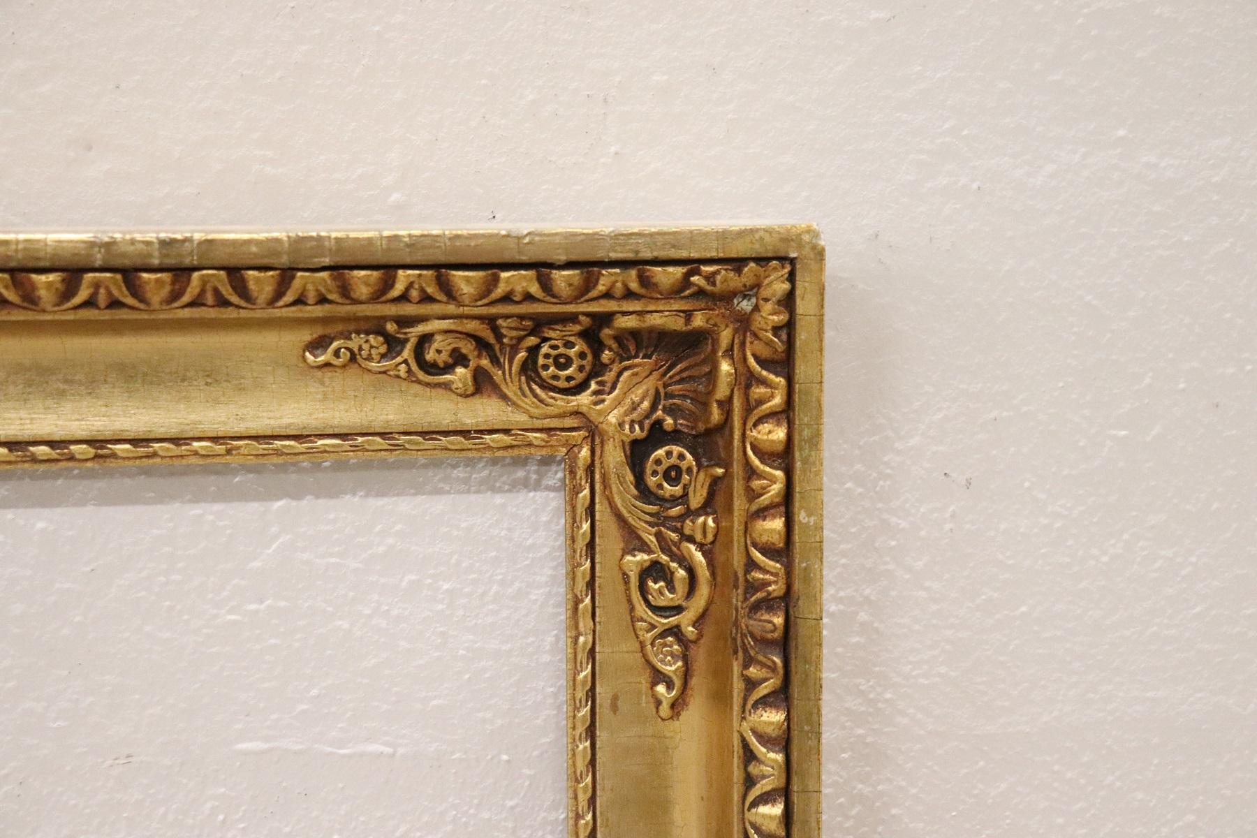 External measures cm 80 x cm 80
Inside cm 67 x cm 67
Refined frame from circa 1950s, made of gilded walnut. In the corners refined decorations. You can use this frame according to your imagination with a mirror, a beautiful painting or a large