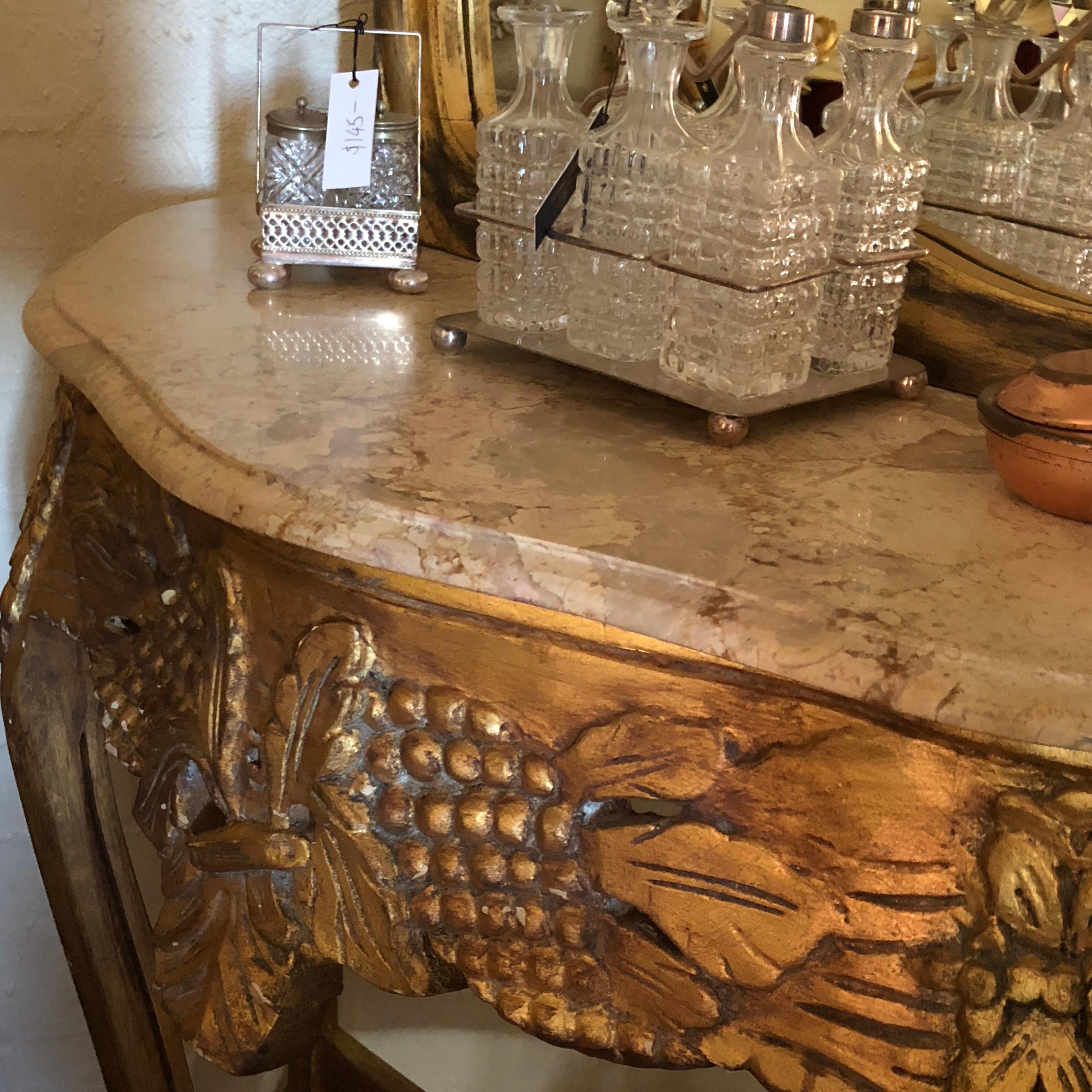 Louis XV 20th Century, Italian Gilt and Marble Mirrored Console For Sale